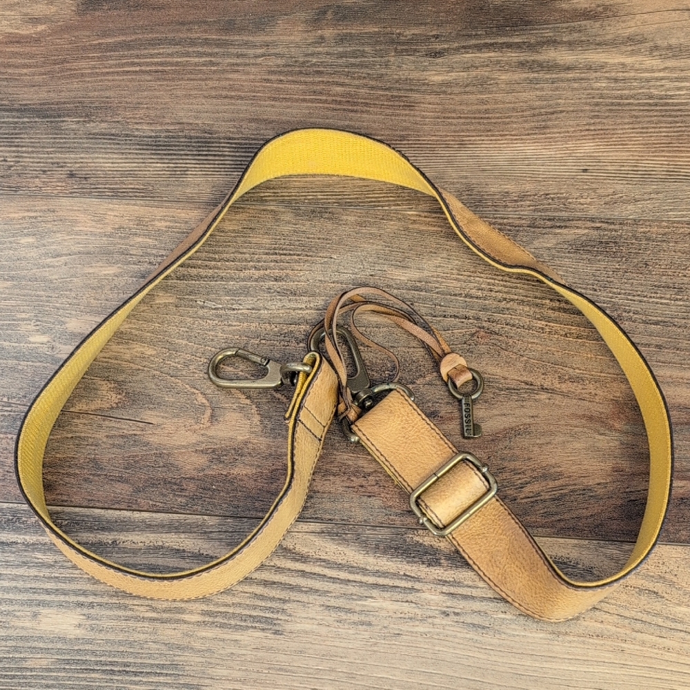 Fossil Yellow and Tan Leather Strap with Metal Clasps for Crossbody